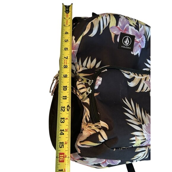 Volcom Backpack Black Floral 6” Base School Travel Zip Lightweight Ladies Teens - Picture 5 of 7